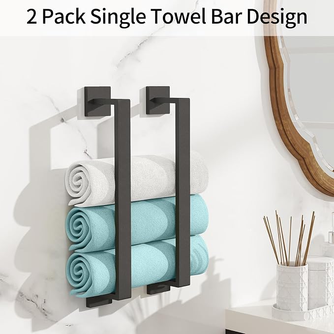 Bathroom Towel Bar, Towel Racks for Bathroom Wall Mounted Black | 16 Inch Stainless Steel Towel Rod Modern Home Decor,Matte Black Towel Holder Bathroom Accessories 2 Pack