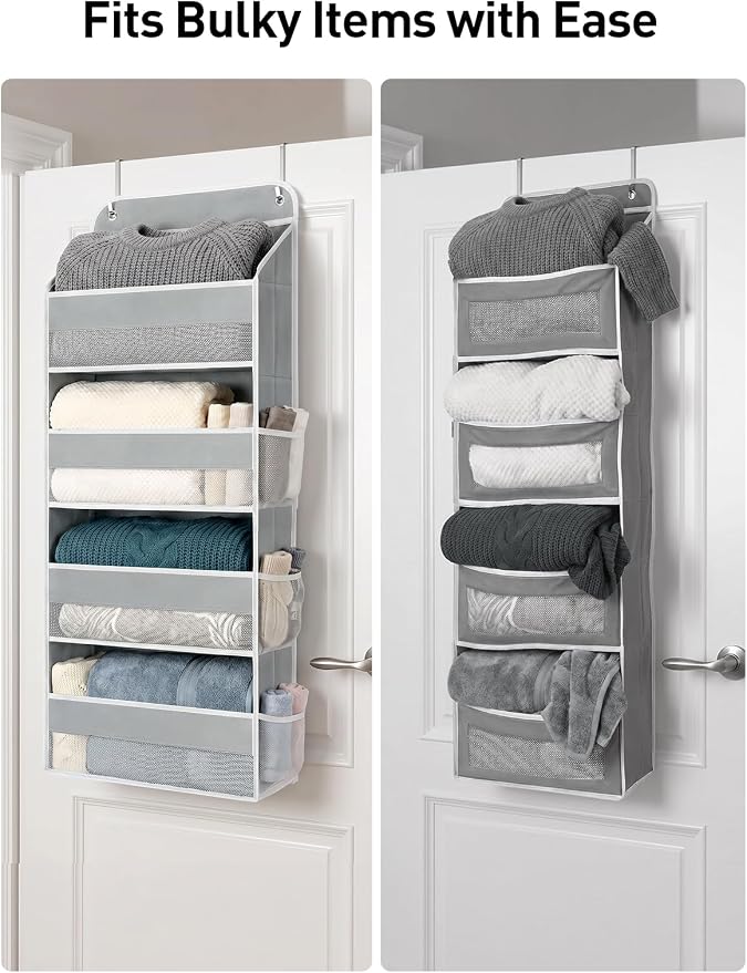 Yecaye Over the Door Organizer, Stuffed Animal Storage, Bathroom Organizers and Storage for Nursery Newborn Baby Essentials Stuff Dorm Room, Widen by 7cm, Deepen by 3cm, Grey 4 Tier Extra-Large