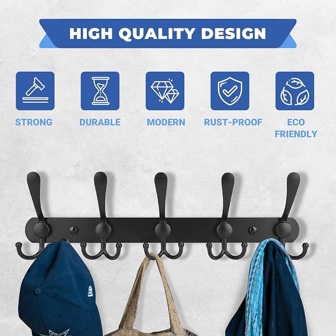 GlazieVault Coat Rack Wall Mount - Stainless Steel Coat Rack (2 Pack) - Heavy Duty Coat Hooks Wall Mounted - Hanger for Hat Towel Robes Jacket Clothes for Bathroom Entryway