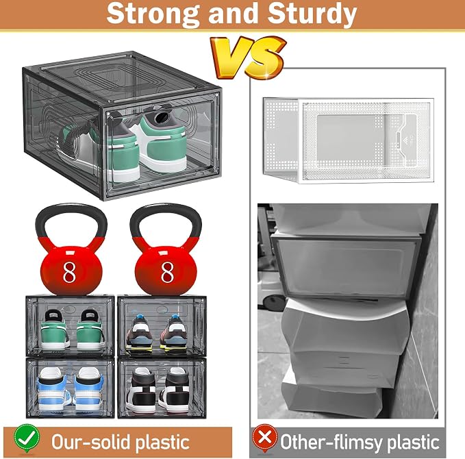 10 Pack Shoe Organizer Stackable | Upgraded Sturdy Shoe Storage Box with Magnetic Door,Shoe Containers For Sneaker Display,Hat Organizer,Black