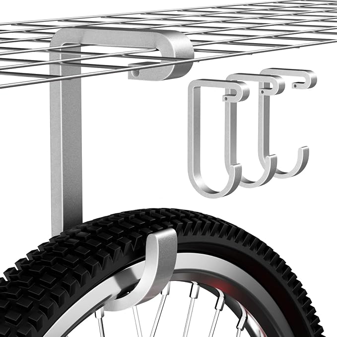 bussdis Bike Hanger Hooks Garage Rack: Bike Hooks for Garage, Heavy Duty Bike Hanging Hooks, Hooks for Hanging Bike, Overhead Rack Hooks, Silver