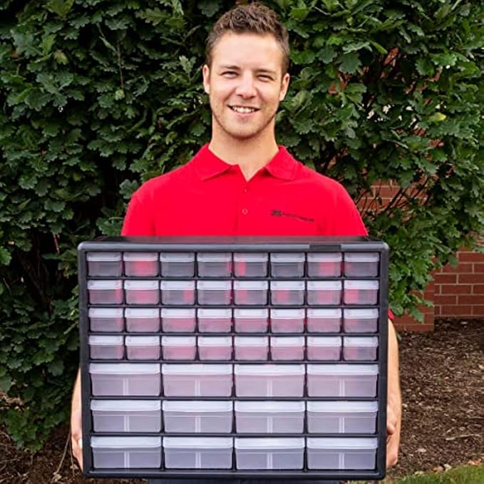 Akro-Mils 44-Drawer Plastic Drawer Storage Cabinet for Garage Organization, Bead Organizer, Building Bricks Storage, Teacher Toolbox, Makeup Organizer, 20" W x 6" D x 16" H, 10144 Black (Pack of 2)