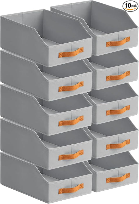 Homsorout Fabric Storage Bins for Organizing - 10 Pack Large Trapezoid Collapsible Storage Bins with Front Handle, Closet Organizers and Storage for Bedroom, Home Shelves, Small Spaces, Grey