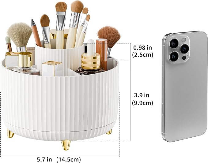 fanado 360° Rotate Makeup Brush Holder Organizer, Makeup Organizers Countertop, Makeup organization and Skincare Storage for Vanity, Desktop, Bathroom (White)