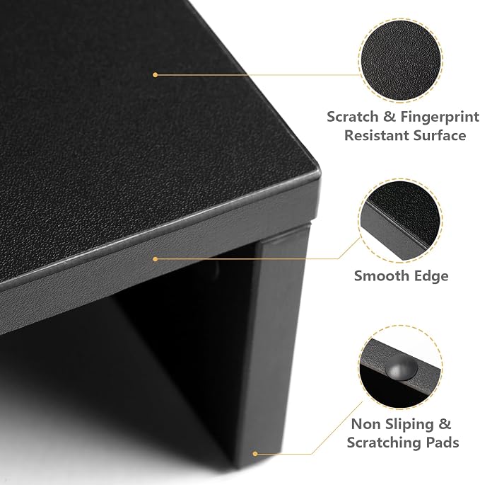 TAVR Monitor Stand Riser, Office Desktop Organizer Stand for 2 Monitors | Adjustable Length and Angle 3 Shelf, Extra Long Multifunctional Wooden Stand up to 43.3" fit Computer, Laptop, TV, Black