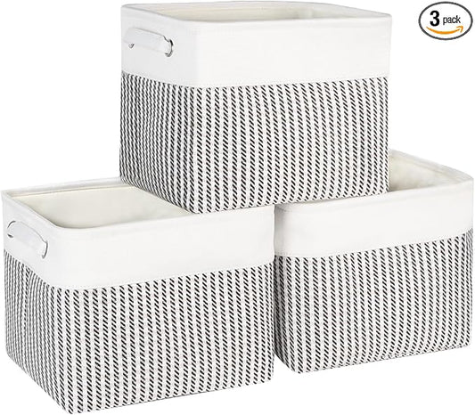 Foldable Storage Bin Collapsible Fabric Storage Basket Cube with Durable Handles Closet Organizer Bins for Organizing Shelves Drawers, Set of 3, 12" x 10" x 9.5", Houndstooth
