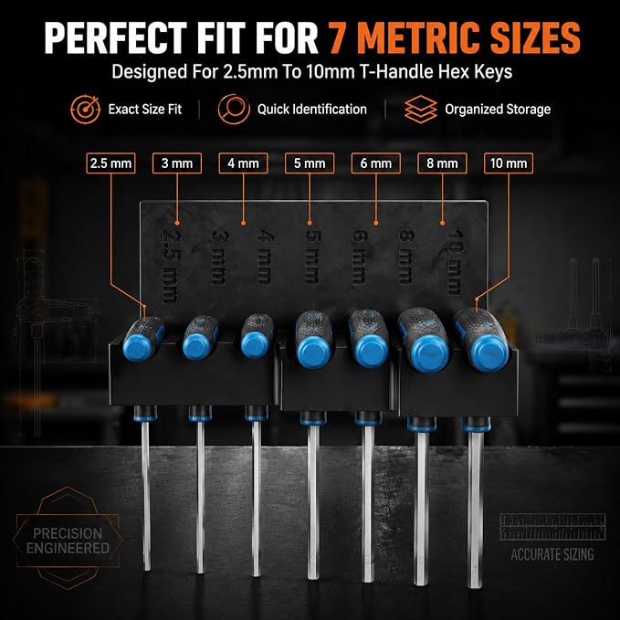 Magnetic T-Handle Hex Key Organizer Rack,Professional Workshop Wall Mount Metric Allen Wrench Holder,Tool Cabinet Storage Stand for Harbor Freight ICON (Tools Not Included)