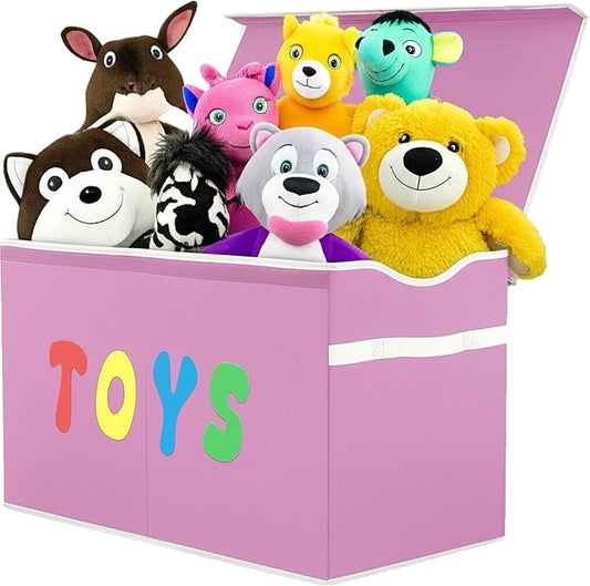 YOLOXO Toy Box Chest, Collapsible Sturdy Storage Bins with Lids, Extra Large Kids Toy Storage Organizer Boxes Bins Baskets for Kids, Boys, Girls, Nursery Room, Playroom, Closet (Classical Pink)