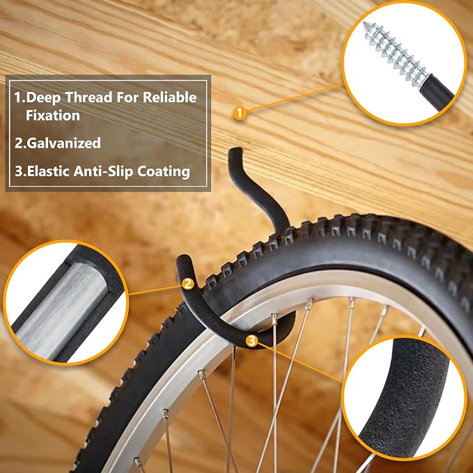 9 in Mountain Bike Hooks for Garage Ceiling, Heavy Duty Bicycle Hangers for Hanging, Large Screw Hooks for Garage Ceiling Wall, No Drill Ceiling Hooks for Hanging Outdoor String Lights Plants