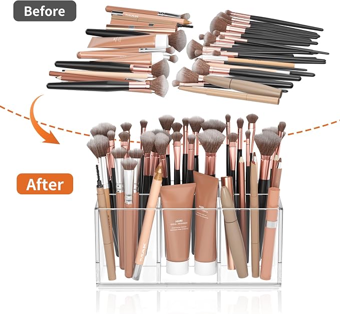 Clear Makeup Brush Holder Organizer Acrylic 6-Slots Cosmetic Brushes Storage Organizer for Vanity Countertop