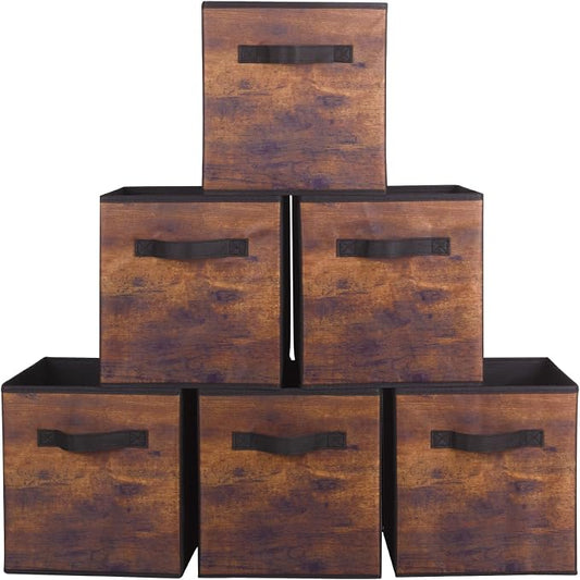 ShellKingdom Storage Bins, Foldable Fabric Storage Cubes And Cloth Storage | Storage Organizer For Closet And Toys, 10.5x10.5x11 INCH, 6 Pack (Retro Wood Pattern)