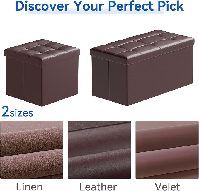 BRIAN & DANY 30 Inches Storage Ottoman Bench, Faux Leather Ottoman with Storage, Folding Bench Shoe, Foot Rest Stool, for Living Room, Brown