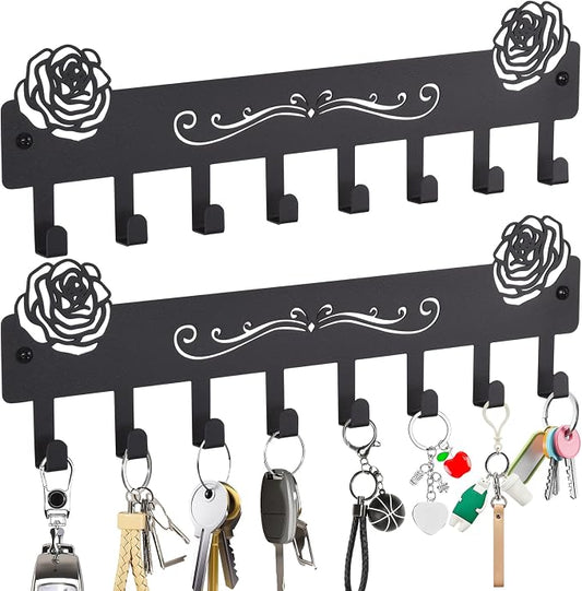 2-Pack Premium Iron Key Holder for Wall – Dual Installation | key holder wall mount Dual Installation: Wall Mount & Adhesive, 8 Hooks Key Rack for Entryway, Bathroom, Kitchen, Office