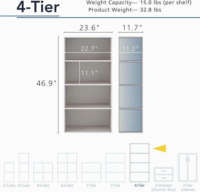 Homes: Inside + Out Apexa 4-Tier Cube Storage Organizer Shelves, Stackable Wood Bookcase Fits Cubby Bins for Organization, Dorm Teen Room Decor & Home Office, Taupe Grey