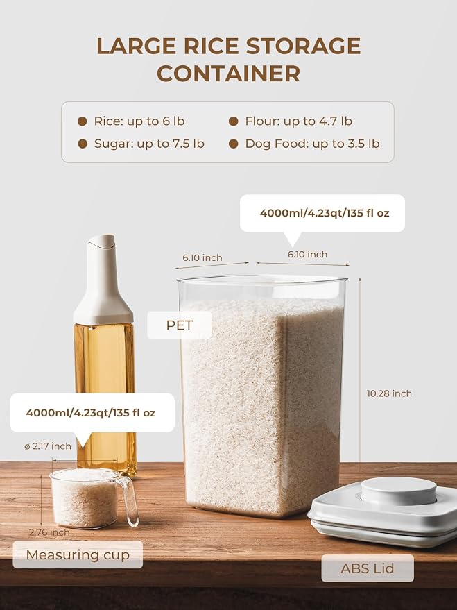 Airtight Food Storage Container, 4.22 Qt Large Pantry Canister with Pop Lid | Clear Stackable Kitchen Organizer for Flour, Sugar, Rice, Oats, Cereal, Baking Mixes, Snacks and Everyday Dry Goods at Home