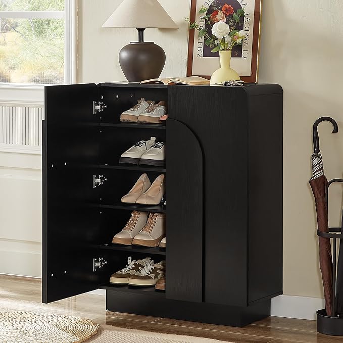 Shoe Storage Cabinet with Doors, Large Shoe Cabinet Storage for Entryway, Wooden 6 Tier Shoe Organizer Cabinets with Adjustable Shelves for Entrance Hallway Living Room Foyer