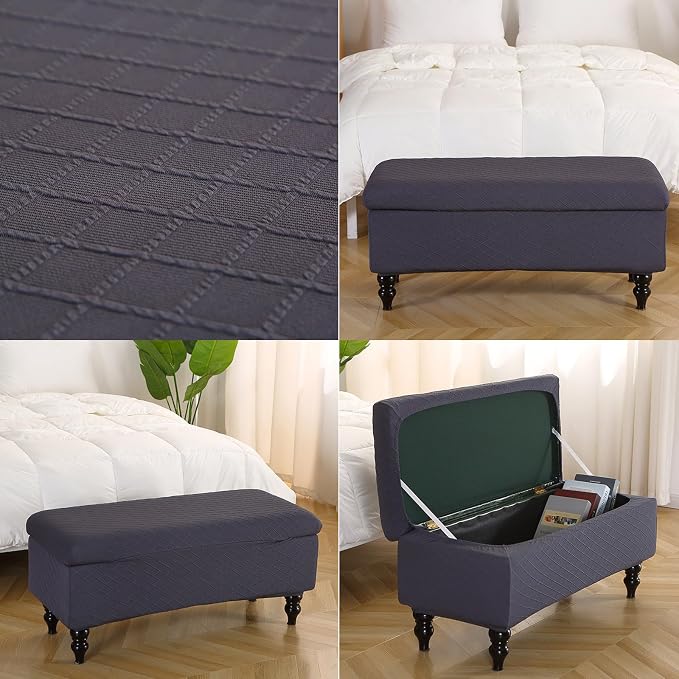 FUANGUI Ottoman Cover Slipcovers Rectangular Folding Stretch | Storage Bench Footrest Sofa Stool Covers Footstool Protector with Elastic Bottom, Removable Washable,Medium