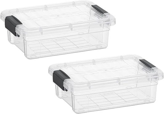 Superio Clear Storage Boxes with Lids, 1.27 Quart Plastic Container Bins for Organizing, Stackable Crates, BPA Free, Non Toxic, Odor Free, Organizers for Home, Office and Dorm, 2 Pack