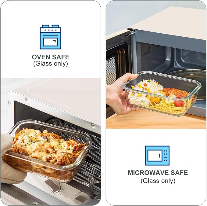 10 Pack Glass Food Storage Containers with Lids | Meal Prep Containers Set, Airtight Glass Lunch Boxes, BPA-Free, Freezer, Oven, and Microwave Safe