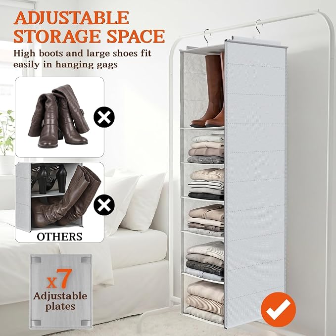 Deep Pocket Hanging Closet Organizer, 8 Tier Hanging Shoe Organizer | Adjustable Shelf Height Closet Organizers and Storage for Sweaters, Shoes, Hoodies & Blankets, Heavy Duty Hanging Shelves