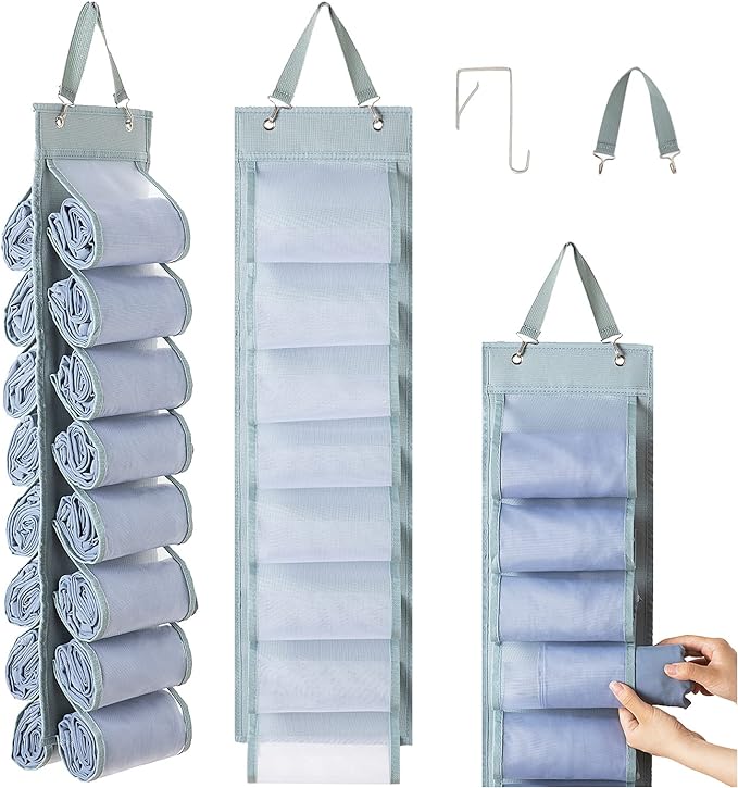 DHSFKBE Legging Organizer with 16 Roll Compartments for Yoga Pants, Tank Top, Towel, Underwear, Shirt (Grey)