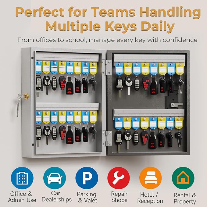 32 Key Lock Box(Plus), Smart Key Cabinet Wall Mount, 4-Way Unlocking, OTP/APP/Fixed Code Unlock,OTP Access Share Remote Unlock, Black