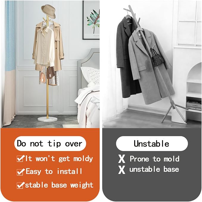 Coat rack freestanding Coat tree Marble base metal coat rack jacket coat bag perchero heavy duty coat rack Available for hall office entryway Gold coat rack