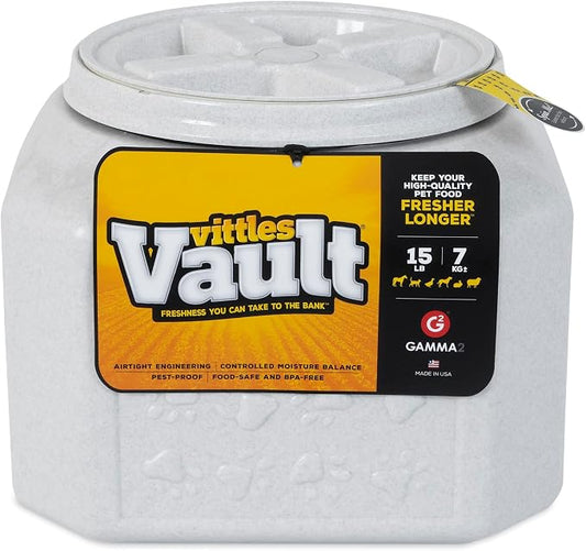 Gamma2 Vittles Vault Dog Food Storage Container with Airtight Lid, holds up to 10-15 Pounds of Dry Pet Food, Cat Kibble and Bird Feed, BPA Free, Made in USA, Without Scoop