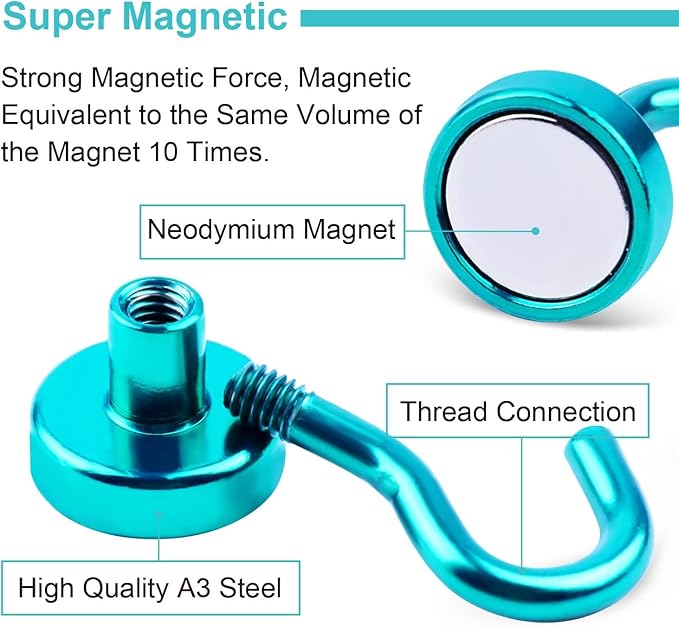 DIYMAG Magnetic Hooks 10pcs 30lbs+ Cruise Essentials 2026 Magnet Hook Green | Neodymium Heavy Duty Strong Magnets Hanging Ship Cabins Refrigerator Fridge Classroom Beach Vacation Kitchen Grills Home Tool