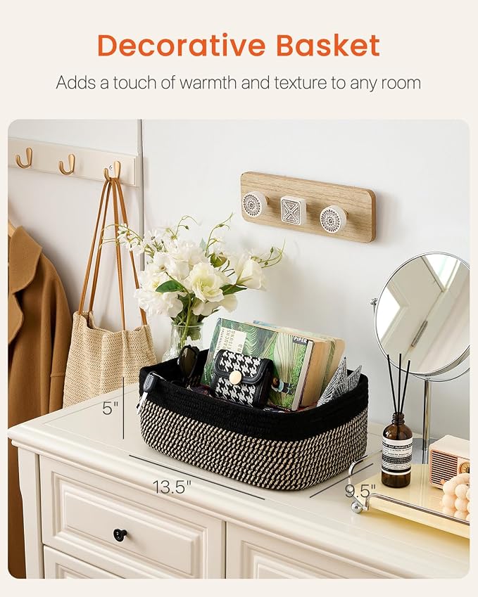 KALLAX Small Woven Storage Basket for Organizing, 13.5x9.5x5 inches, 3 Pack | Shelf baskets for closet organization, toy storage and home decor, Perfect as empty gift baskets for holidays, Black & Brown