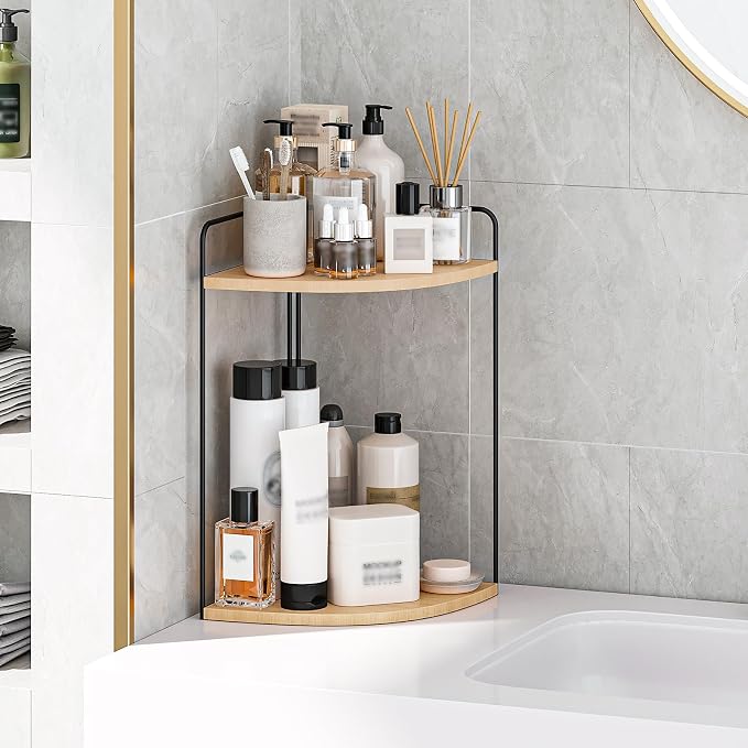 Bathroom Counter Organizer, Vanity & Makeup Countertop Organizer | Corner Bathroom Counter Organizer, Bathroom Sink Organizer, Bathroom Counter Shelf, Countertop Organizer, Corner Desk Shelf