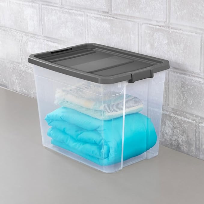 Sterilite 12-Pack Modular Stacker Box, Durable Clear Plastic Storage Bins with Latching Lids, 108 Quart - Stackable Organizing Container Boxes for Closet, Bathroom, and Office