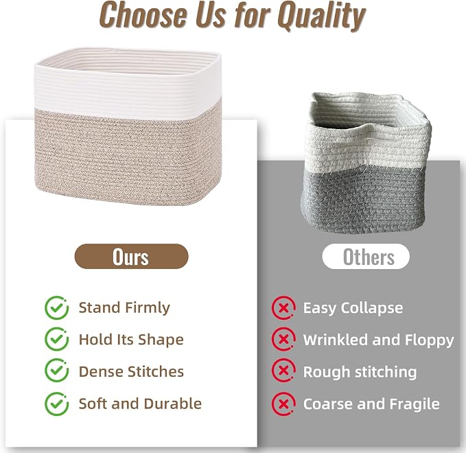 3 Pack Cube Storage Bin, 17”x12”x12” Cotton Rope Woven Baskets for Organizing Toys Clothes Towels, Square Gift Storage Baskets for Shelves, Nursery, Closet, Bathroom, Pantry (White & Jute)
