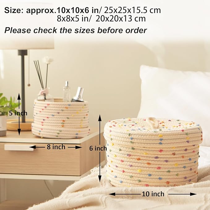2pcs Small Basket, Cute Basket with Lid & Decorative Bin for Storage | small woven basket rope basket decorative basket gift basket
