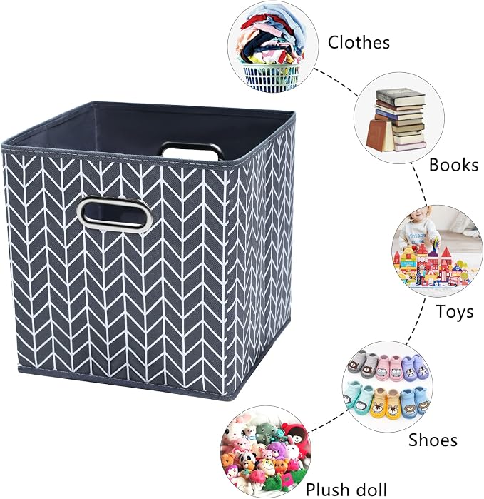 11 Inch Cube Storage Bins , Fabric Cube Organizer Bins with Handle, Foldable Cube Bins for Cloth or Accessary Storage, 11x11x11 Set of 3 (Gray Wave)