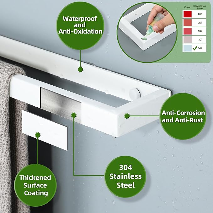 Alise White Hand Towel Holder Towel Bar for Bathroom Wall Mounted 16 Inch | Towel Rack for Bathroom Lavatory,SUS304 Stainless Steel Towel Rail for Bath Kitchen,Self-adhesive or Drilling Mount