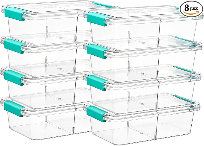 Vtopmart 8 Pack Clear Pencil Box with Removable Divider, BPA-Free Plastic Storage Containers for Pens, Pencils, Crayons, Markers, Craft Supplies and Small Items