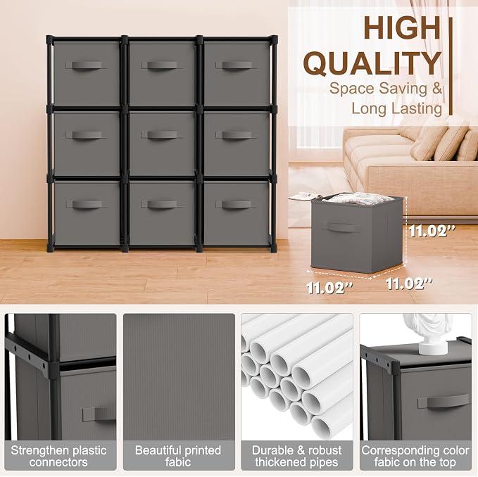 Briwooody 9 Cube Storage Organizer Storage Bins Shelf,Grey