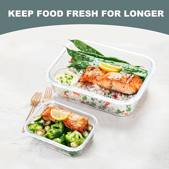 10 Pack Glass Food Storage Containers with Lids | Meal Prep Containers Set, Airtight Glass Lunch Boxes, BPA-Free, Freezer, Oven, and Microwave Safe