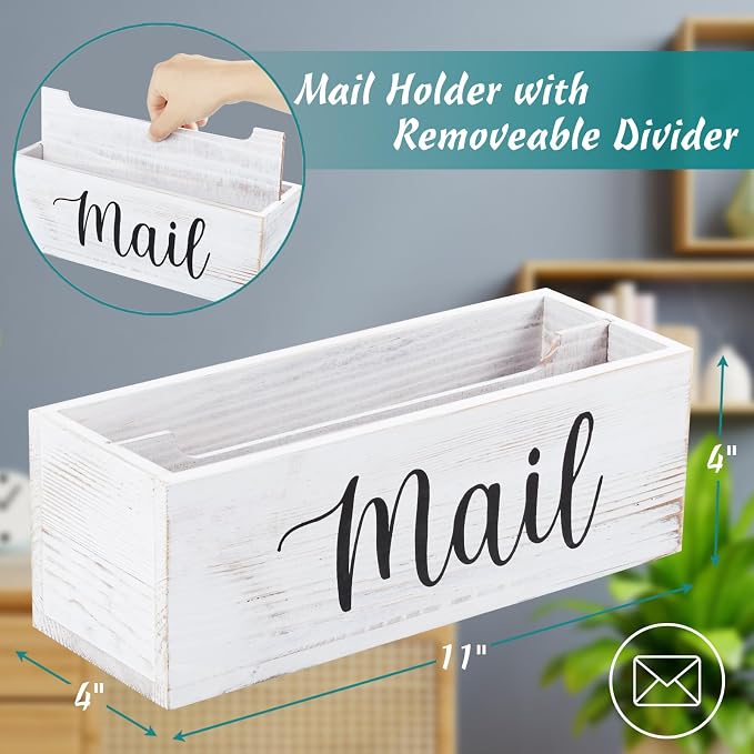 DRASTAR Mail Organizer Countertop, Mail Holder Wall Mount, Retro White Mail Sorter Organizer, Envelope Holder for Home Office