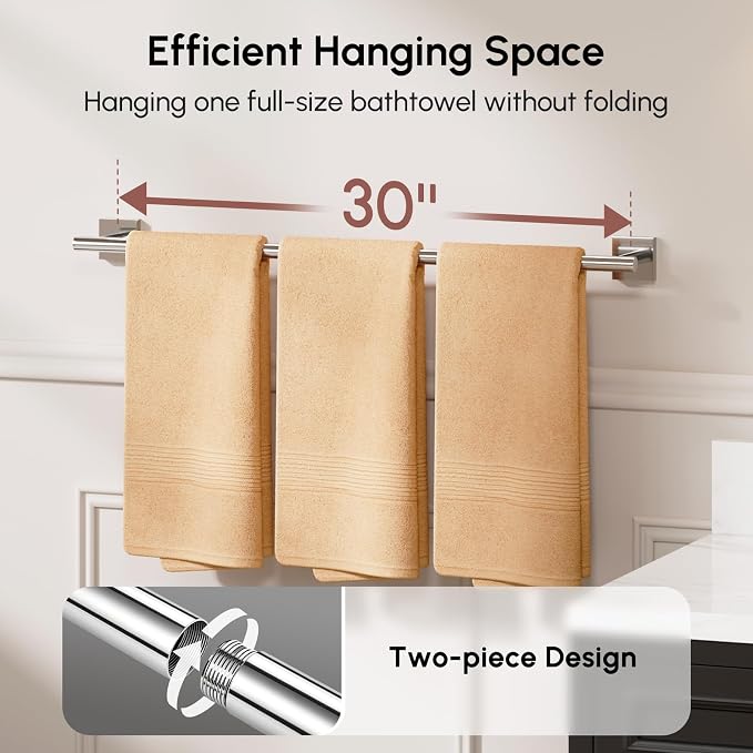 Polished Chrome Bath Towel Bar, 30 Inch Towel Racks for Bathroom | Thicken 304 Stainless Steel Towel Holder with Square Base, Towel Rod Wall Mounted, Modern Home Decor (Total Length 32 Inch)