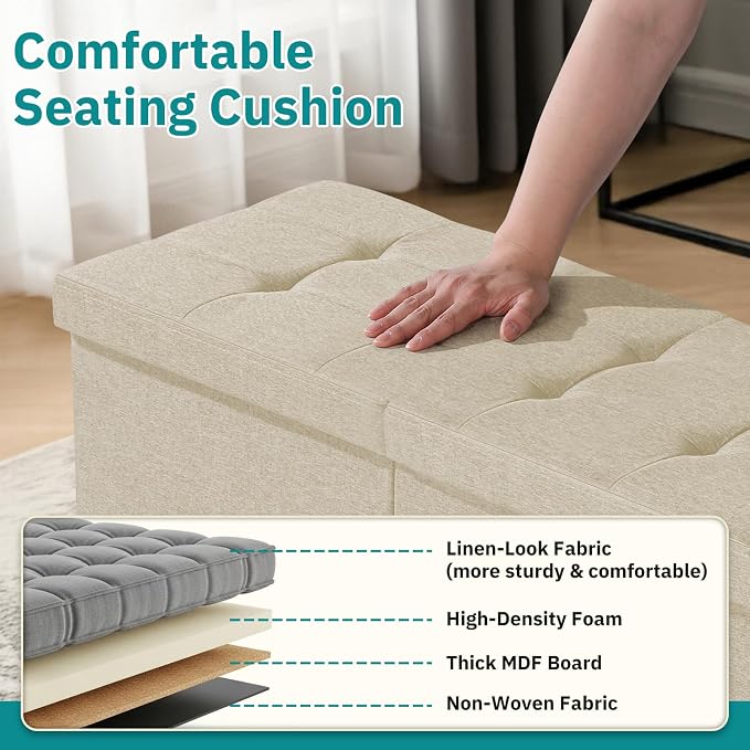 30.5-INCH Storage Ottoman Bench, Footrest with Storage, End of Bed Bench Coffee Table for Living Room, Bedroom, Entryway, Beige