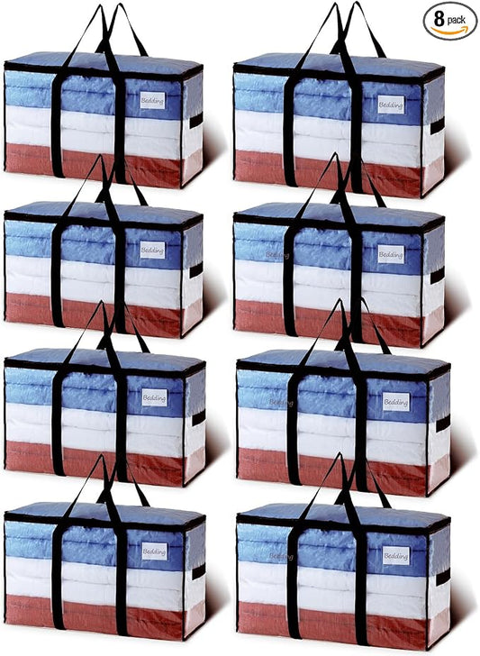 TAILI Extra Large Moving Bags, 8 Pack Clear Heavy Duty Totes For Storage with Visible Window, Wrap Around Handles, Storage Bags for Space Saving, Alternative to Moving Boxes