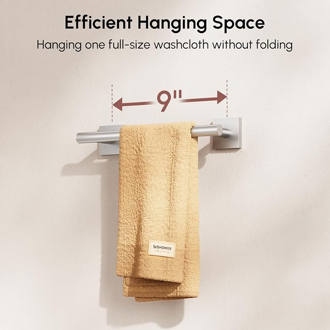 Brushed Nickel Hand Towel Bar, 9 Inch Towel Racks for Bathroom | Thicken 304 Stainless Steel Towel Holder with Square Base, Towel Rod Wall Mounted, Modern Home Decor (Total Length 11 Inch)