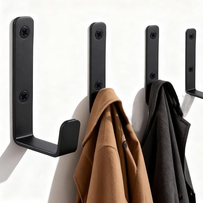 Heavy Duty Hooks, Stainless Steel Hooks for Hanging, Wall Mount Hook, Coat Hook, Wall Hooks Towel Hook Garage Holder Screw Hanger, Utility Hooks, 6 Pack (Black)