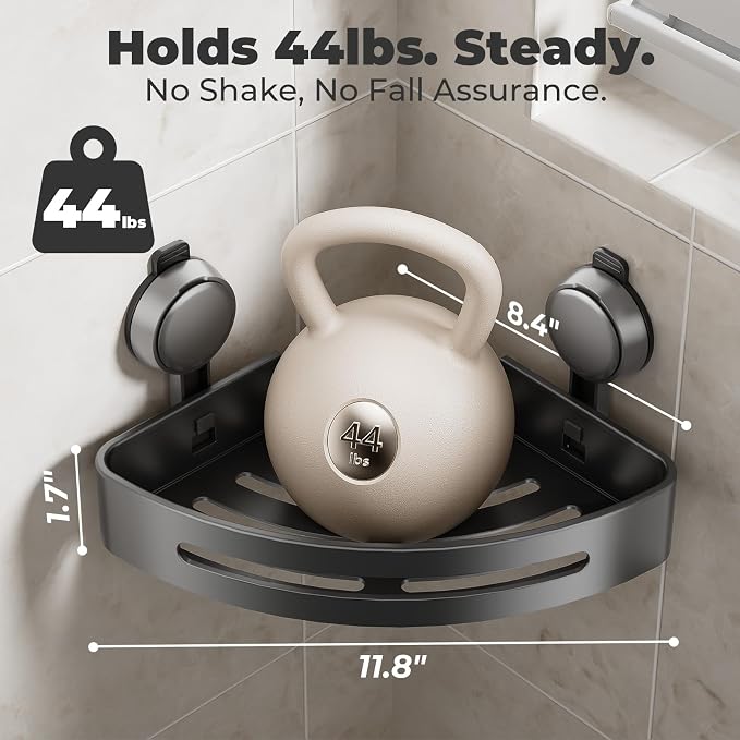 Shower Caddy Corner,Suction Cup Shower Caddy with Hooks,No Drilling Rustproof Aluminum Bathroom Organizers and Storage,Shelves for Bathroom Accessories Decor (3)