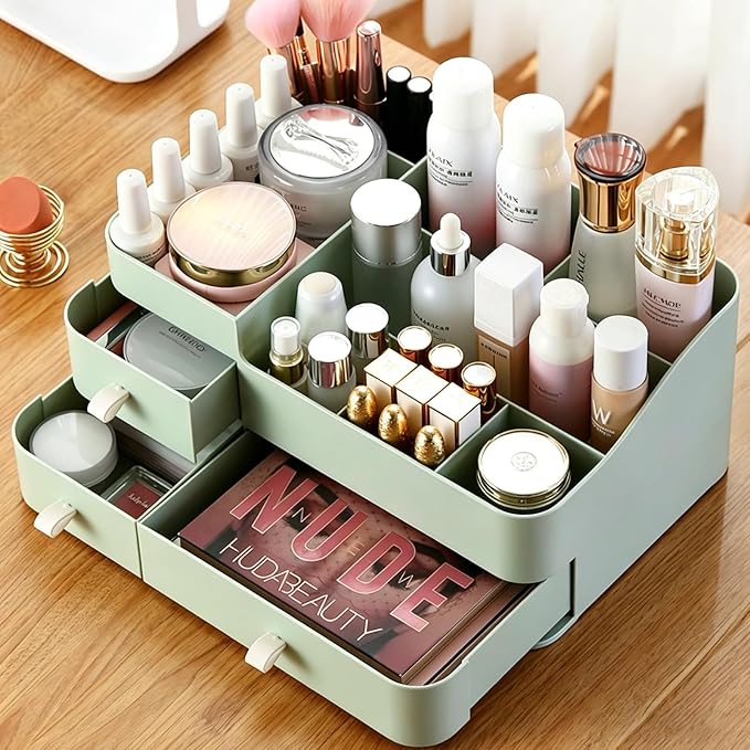 Makeup Organizer with 3 Drawers, Bathroom Counter Organizer. | Plastic Cosmetic Display Case, Ideal for Make Up, Skincare, Perfume; Suitable for Dresser Top, Vanity and Desk