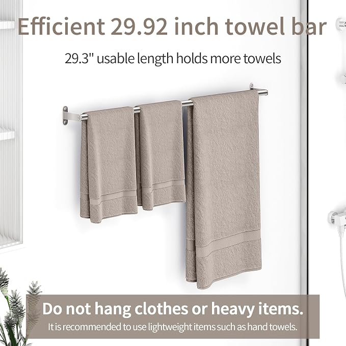 JUYSON Single Towel Bar for Bathroom, 30 Inch Towel Rack, Brushed Nickel | Wall Mounted, Stainless Steel, Rust Resistant, Space-Saving Design, Easy Installation