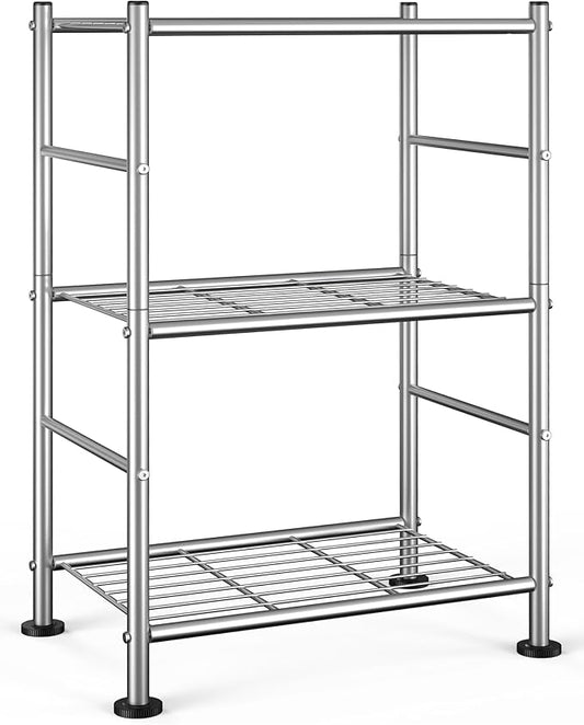 Sakugi Storage Shelves - 3 Tier Shelf Organizer, Sturdy Metal Shelving with Adjustable Leveling Feet, Space-Saving Shelves Organizer for Pantry, Laundry, Kitchen (18" x 12" x 30", Silver)