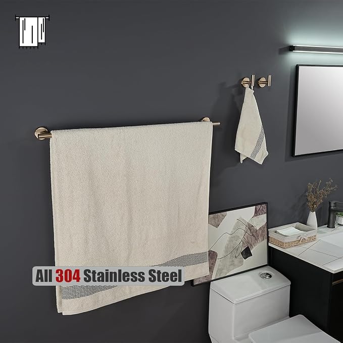JQK Champagne Bronze Bath Towel Bar, 33 Inch 304 Stainless Steel Thicken 0.8mm Towel Rack Bathroom, Towel Holder Wall Mount, Useable Length 30 Inch, TB110L30-CB